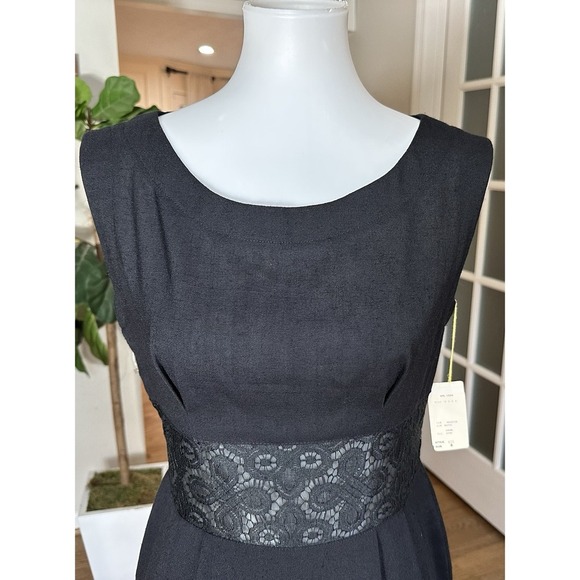 NWT Howard Wolf Black Sheath Dress Sz 8 Lace Waist Vintage Made USA Elegant - Picture 2 of 8